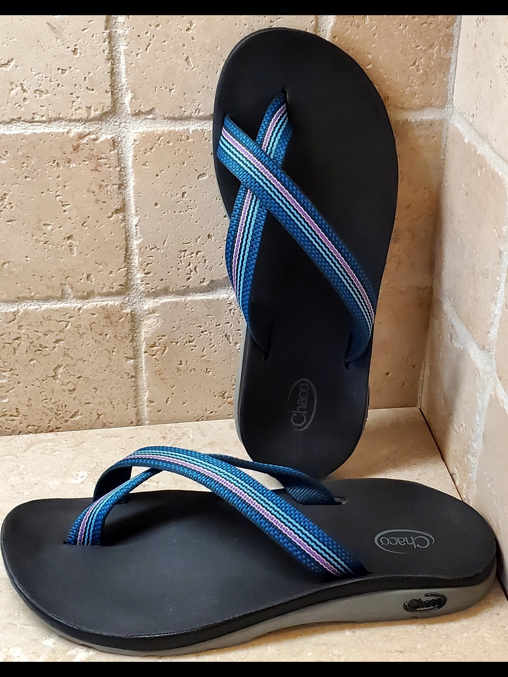 CHACO Tanana Ecotred Toe Loop Blue/Pink Strap Sandal Women's US Size 7